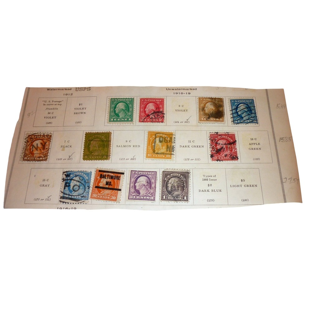 Vintage US Postage Stamp Collection 1912-1919 Washington Franklin Used Hinged